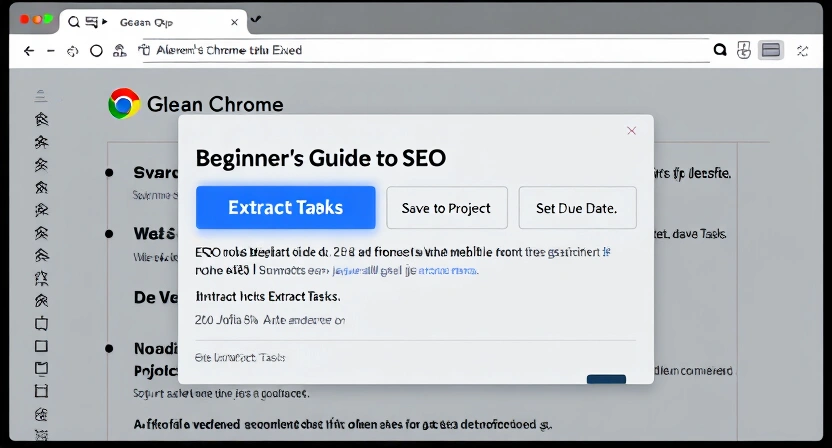 Screenshot of a browser with the Glean Chrome Extension open, showing a popup with an article titled 