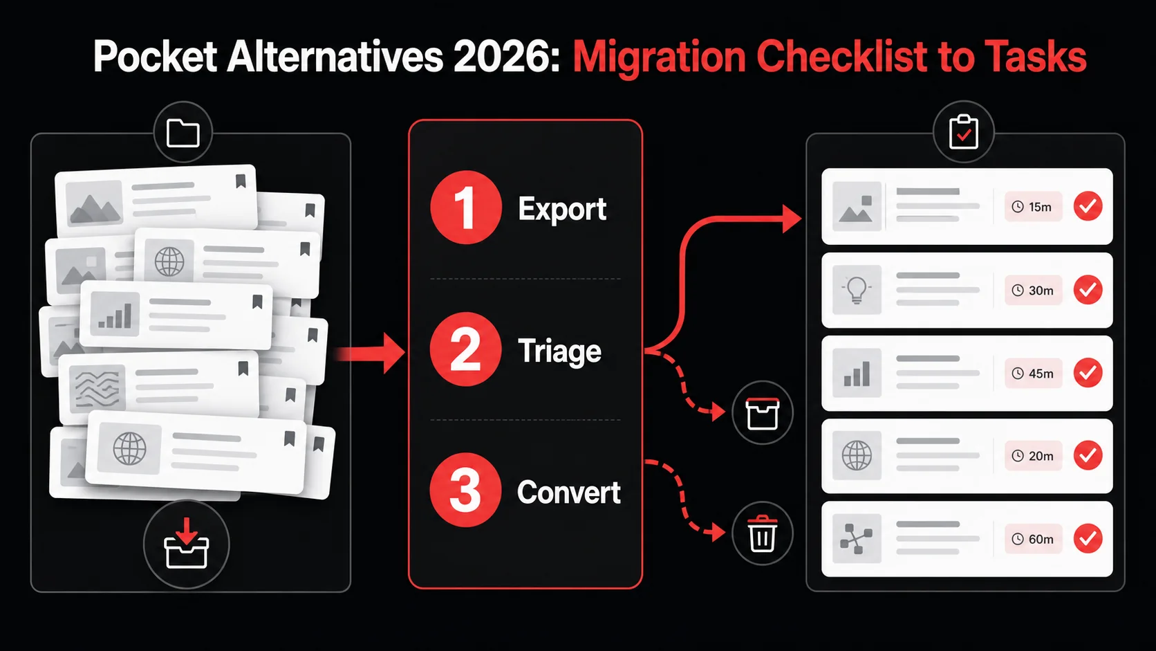 Step-by-step checklist exported from Pocket and being sorted into a project board with Glean.